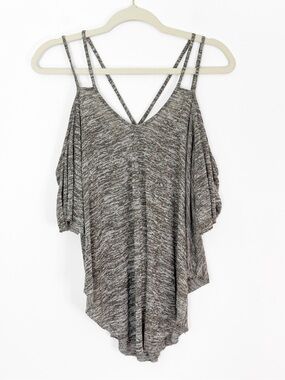 The Hanger Gray Cold Shoulder Strappy Marled Knit Top - Size Small